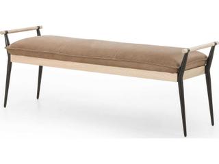 Grayson Mid-Century Modern Accent Bench in Brown Leather and Whitewash Ash