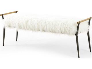Charlotte Bench Mongolian Cream Fur Upholstery with Toasted Oak Frame