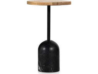 Four Hands Rockwell Fay Round Wood Black Marble Dark Kettle Natural Oak End Table