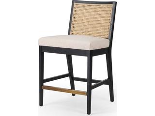 Four Hands Keston Antonia Savile Flax Upholstered Cane Armless Counter Stool
