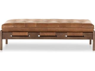 Four Hands Kensington Halston Heirloom Sienna Terra Brown Ash Leather Ottoman