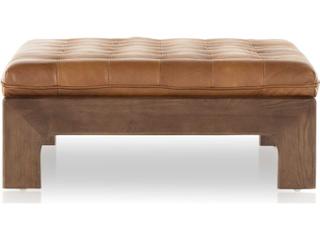 Four Hands Kensington Halston Heirloom Sienna Terra Brown Ash Leather Ottoman