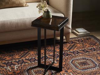 Four Hands Marlow Giselle Square Iron Matte Black Amber Cast Glass End Table