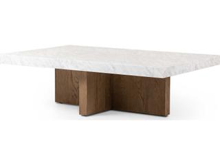 Four Hands Hughes Rectangular White Carrera Marble Smoked Oak Veneer Coffee Table