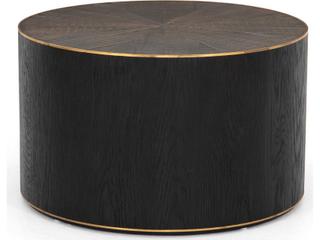 Four Hands Hughes Perry Round Wood Bright Brass Clad Ebony Light Coffee Table