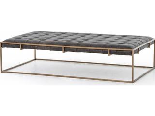 Four Hands Irondale Oxford Rectangular Leather Rialto Ebony Antique Brass Coffee Table
