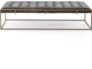 Four Hands Irondale Oxford Rectangular Leather Rialto Ebony Antique Brass Coffee Table
