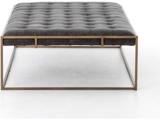 Four Hands Irondale Oxford Rectangular Leather Rialto Ebony Antique Brass Coffee Table
