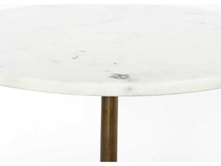 Four Hands Marlow Helen Round Raw Brass Polished White Marble End Table