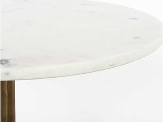 Four Hands Marlow Helen Round Raw Brass Polished White Marble End Table