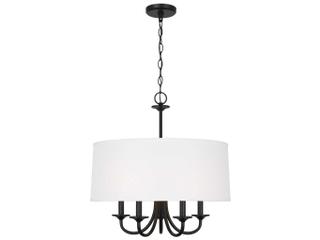 5-Light Seville Drum Chandelier in Midnight Black with White Linen Shade