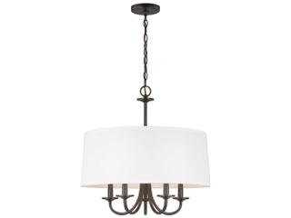 5-Light Seville Drum Chandelier in Bronze with White Linen Shade