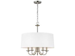 Seville 5-Light Chandelier with White Linen Shade in Brushed Nickel