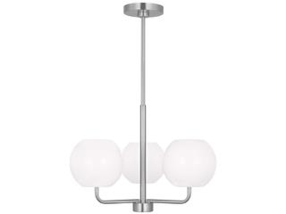 Rory 3-Light Chandelier in Brushed Steel with Opal Glass Shades