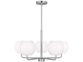 Rory 5-Light Chandelier in Brushed Steel with Opal Glass Shades