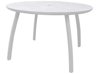 Sunset 48-Inch Round HPL Dining Table with Umbrella Hole Glacier White
