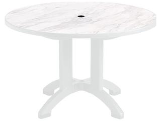 Grosfillex Aquaba Classic Resin White Marble/ White Round Patio Dining Table with Umbrella Hole