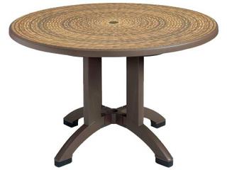 Aquaba Classic Resin Espresso Round Wicker Top Outdoor Dining Table with Umbrella Hole