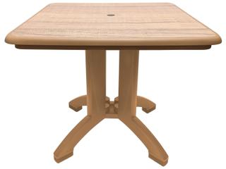 Grosfillex Aquaba Resin Sawcut/Teakwood Square Outdoor Dining Table with Umbrella Hole
