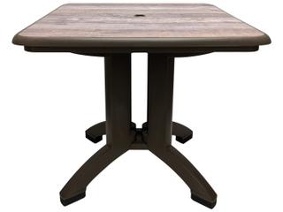 Grosfillex Aquaba Resin Ranch/Bronze Square Outdoor Patio Dining Table with Umbrella Hole