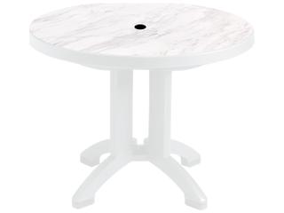 Grosfillex Aquaba Resin White Marble/White Round Outdoor Dining Table with Umbrella Hole