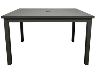 Grosfillex Sigma Aluminum Volcanic Black Rectangular Patio Dining Table with Umbrella Hole