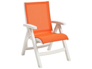 Grosfillex Jamaica Beach Sling Resin White Midback Folding Outdoor Lounge Chair in Orange