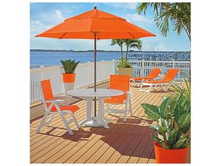 Grosfillex Jamaica Beach Sling Resin White Midback Folding Outdoor Lounge Chair in Orange