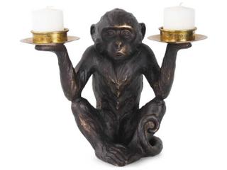 Howard Elliott Bronzed Black Barkari Monkey Double Tealight Candle Holder