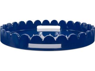 Scalloped Riviera Round Serving Tray in Glossy Azure Blue