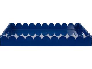 Scalloped Riviera Rectangular Serving Tray in Glossy Blue