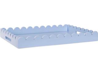 Scalloped Riviera Rectangular Serving Tray in Light Blue Grey