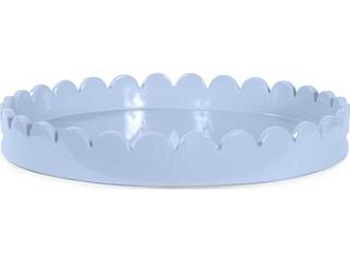 Scalloped Riviera Rectangle Serving Tray Light Blue Grey Lacquered