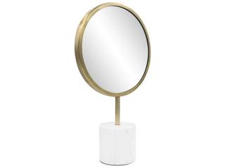 Howard Elliott Bogna Brass White Round Table Top Mirror