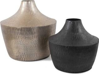 Howard Elliott Etched Crossways Graphite Curved Neck Vase