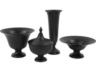 Howard Elliott Hammered Matte Black Em Dash Flared Trumpet Vase