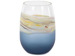 Howard Elliott Cyprus Blue Amber Wide Mouth Hand Blown Glass Vase