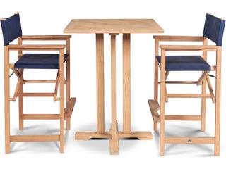 HiTeak Director Wood Blue Teak Sling Bar Stool