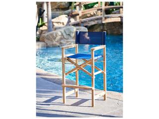 HiTeak Director Wood Blue Teak Sling Bar Stool