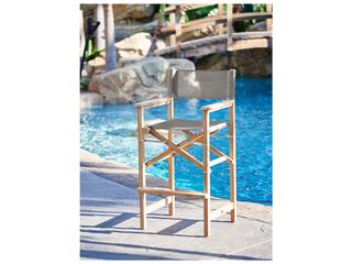HiTeak Director Wood Taupe Teak Sling Bar Stool