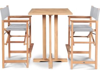 HiTeak Director Wood White Teak Sling Bar Stool