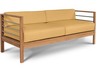 Soho Wood Dupione Cornsilk Teak Cushion Sofa