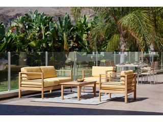 HiTeak Soho Wood Dupione Cornsilk Teak Cushion Sofa