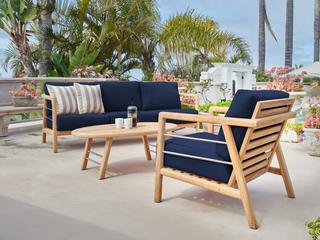 HiTeak Aalto Wood Navy Teak Cushion Sofa