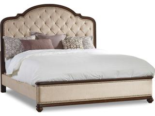 Leesburg Rich Beige Mahogany Wood Upholstered Queen Panel Bed