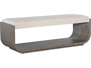 Modern Mood Upholstered Accent Bench in Mink Brown with Quartered Oak Veneers