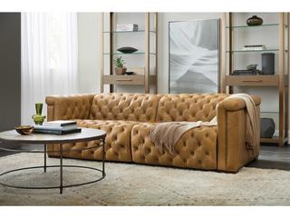 Hooker Furniture Savion Tufted Saddlebag Coin Brown Leather Sofa