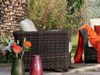 Hospitality Rattan Outdoor Fiji Dark Brown Wicker Lounge Chair with Cushions