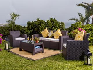 Hospitality Rattan Outdoor Plastique Chocolate Cushion Sofa