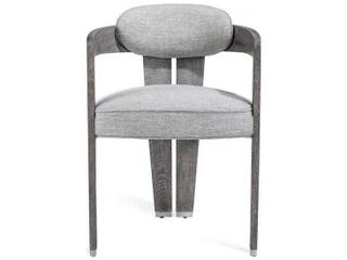 Interlude Home Oak Wood Gray Upholstered Arm Dining Chair